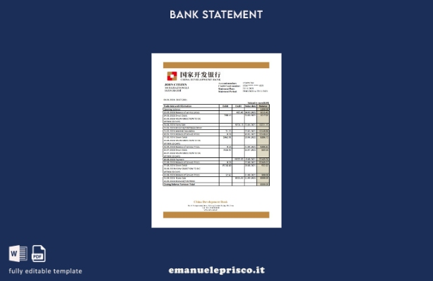 modello Excel di estratto conto bancario per lo sviluppo cinese in stile verific